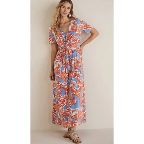 Soft Surroundings Spritzer Maxi Dress Womens XL Blue Red Twist Front Beachy Long - Picture 10 of 10